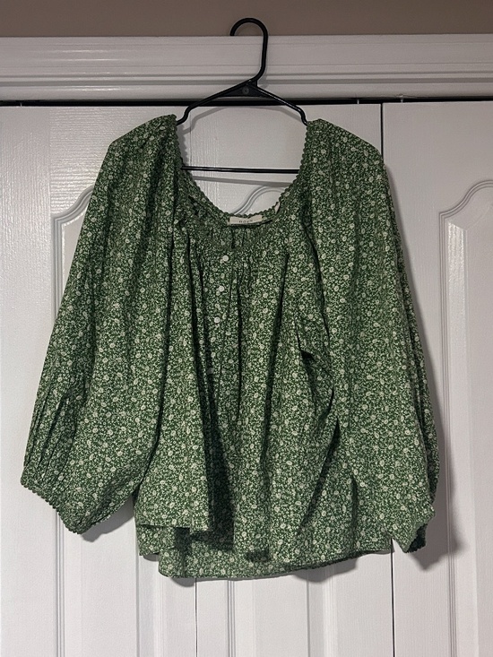 Doen Tops - Doen Green Floral Peasant Blouse